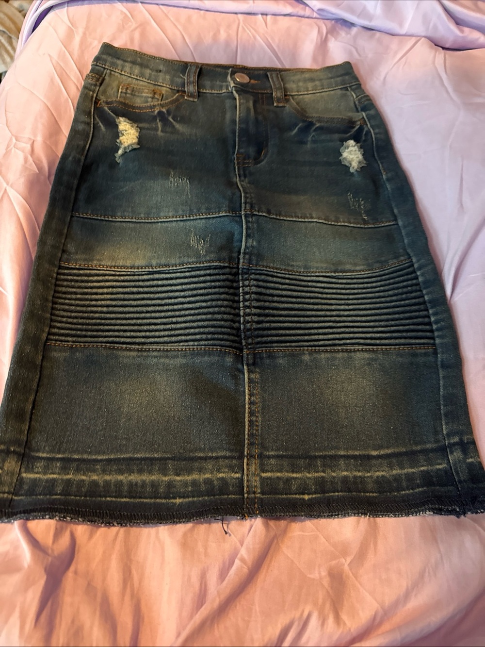 Girls' Dark Wash Distressed Denim Skirt